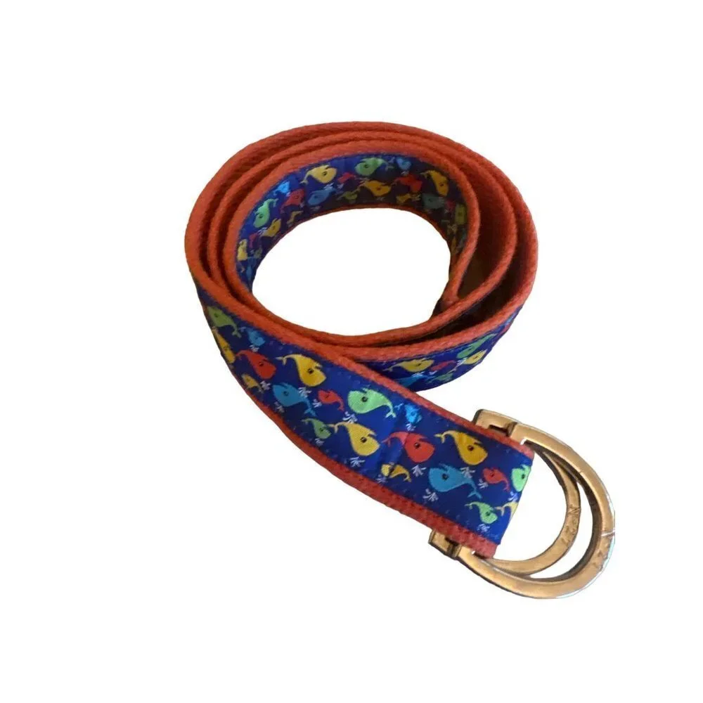No. 27 D Ring Fabric Belt Novelty Whale Print Orange Multi Color Size Small